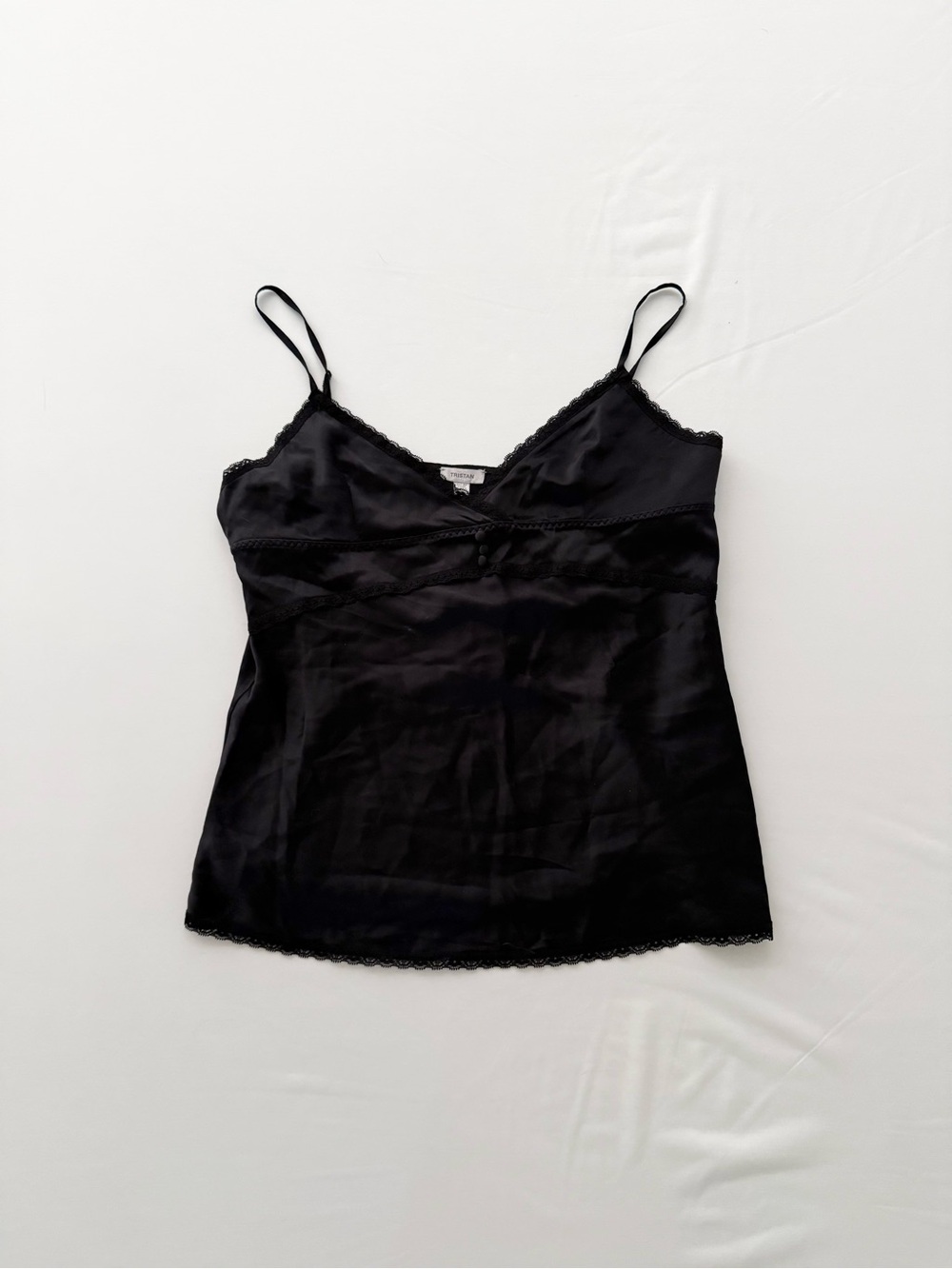 Chic Tristan black silk lace trim camisole